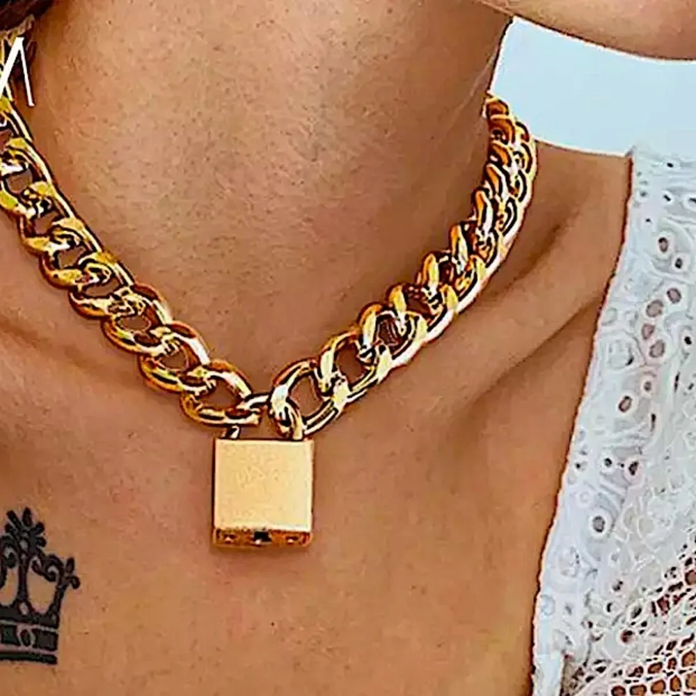 Gold Lock & Key Cuban Chain Link Punk Choker
